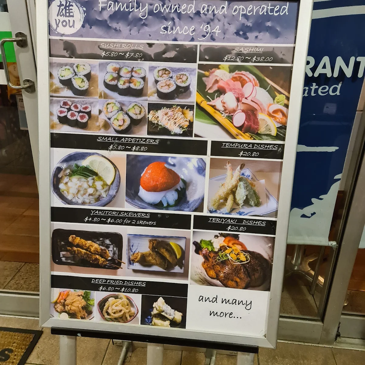 Menu, You Japanese Restaurant