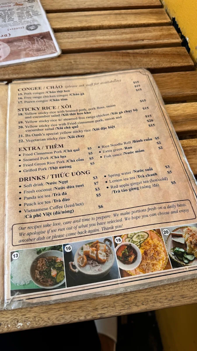 Menu, Banh Cuon Ba Oanh The Original Store Marrickville