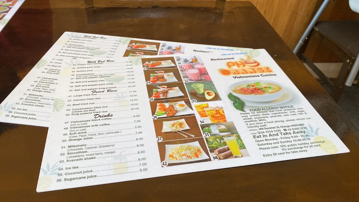 Menu, Pho Orange