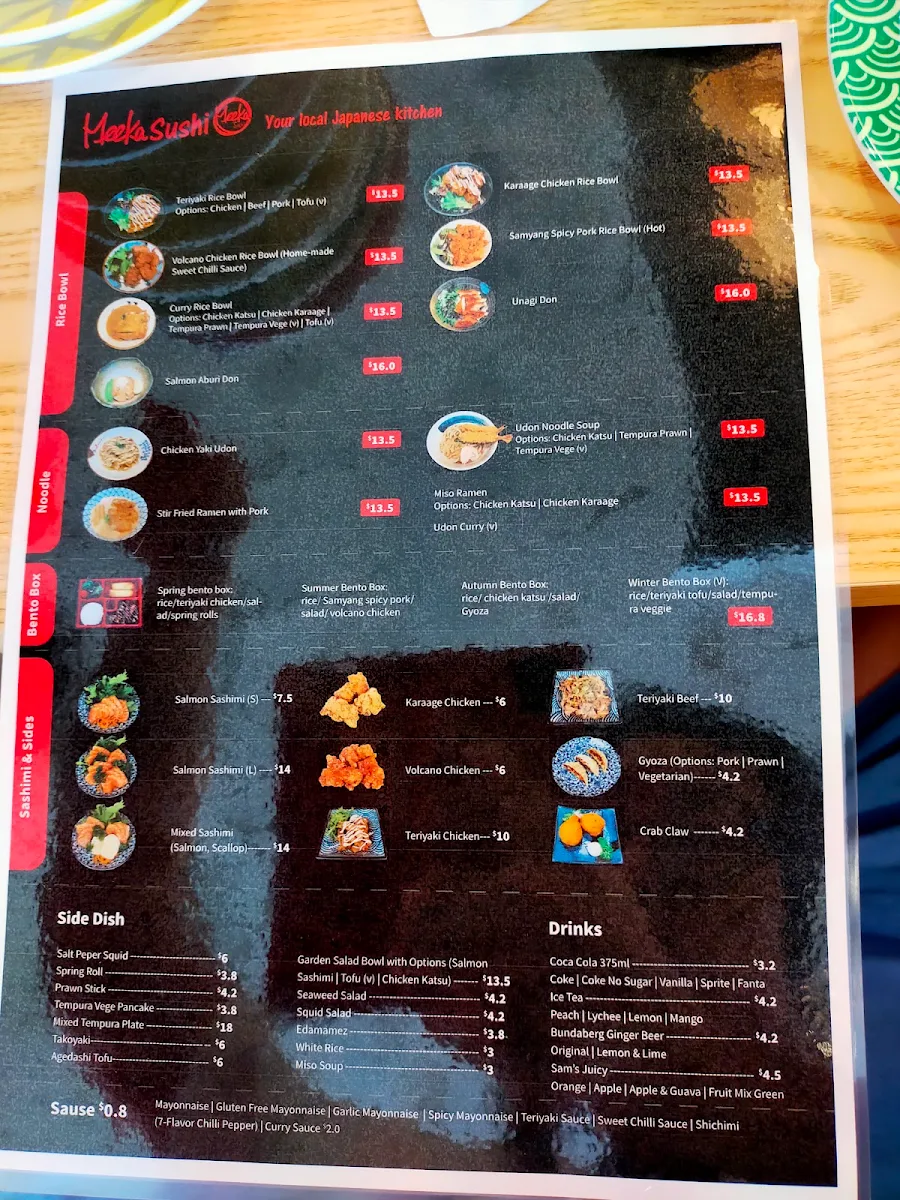 Menu, Meeka Sushi