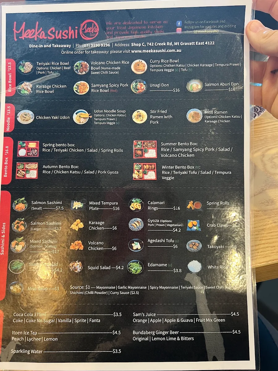 Menu, Meeka Sushi
