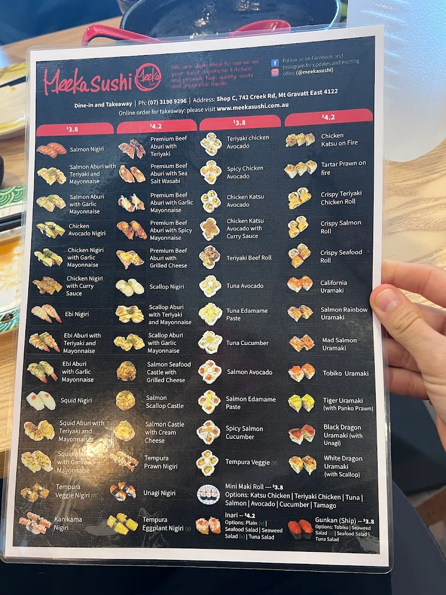 Menu, Meeka Sushi