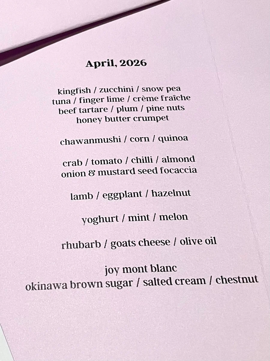 Menu, Joy Restaurant