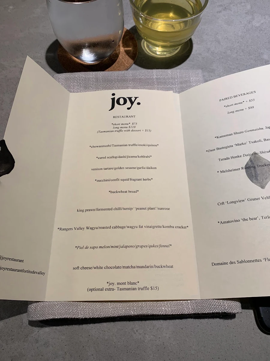 Menu, Joy Restaurant