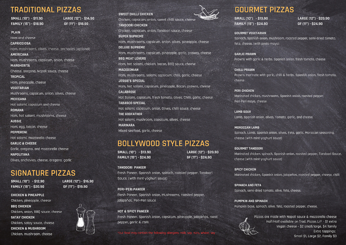 Menu, Jessies Pizza & Pasta Altona