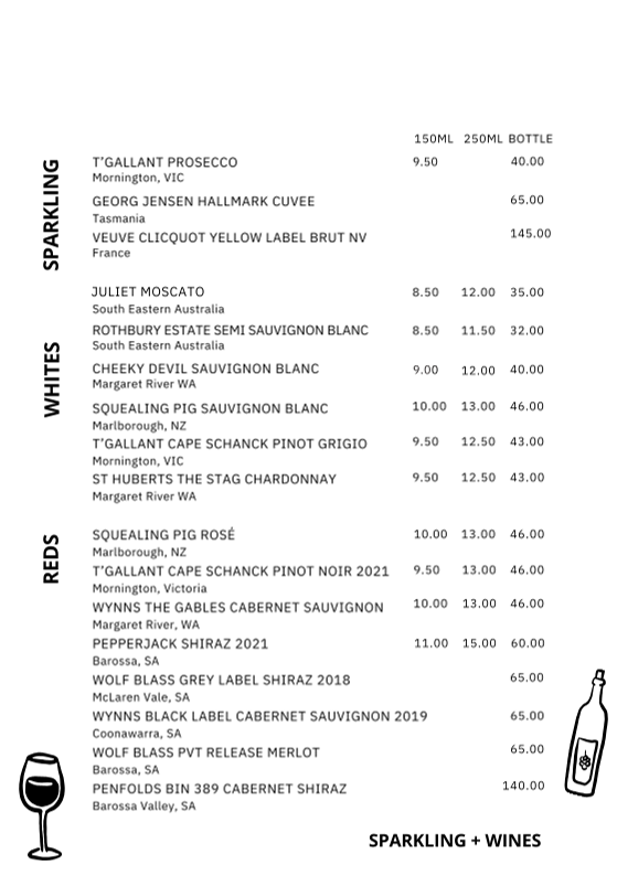 Menu, Tilly's Wagga