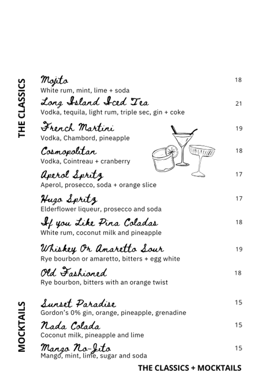 Menu, Tilly's Wagga