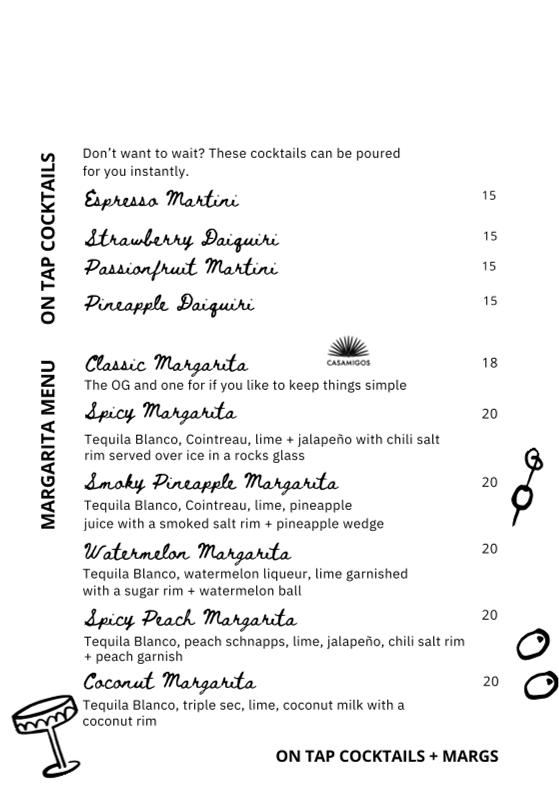 Menu, Tilly's Wagga