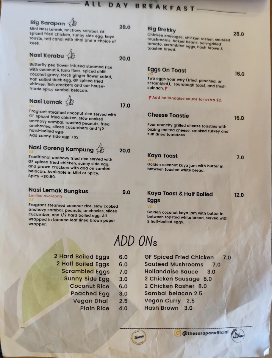Menu, The Sarapan