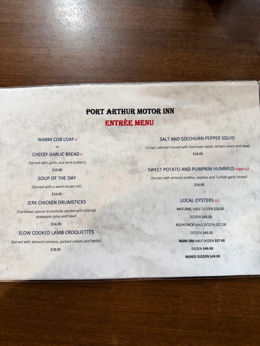 Menu, Commandants Table Restaurant