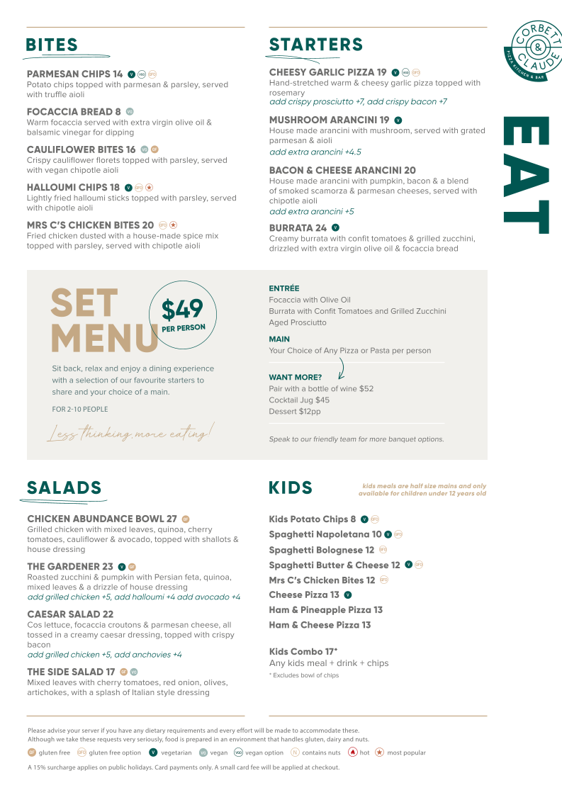 Menu, Corbett & Claude