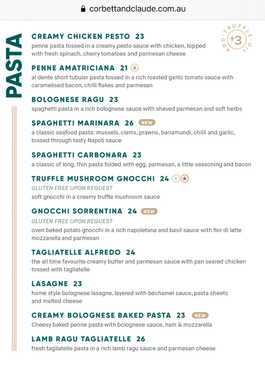Menu, Corbett & Claude