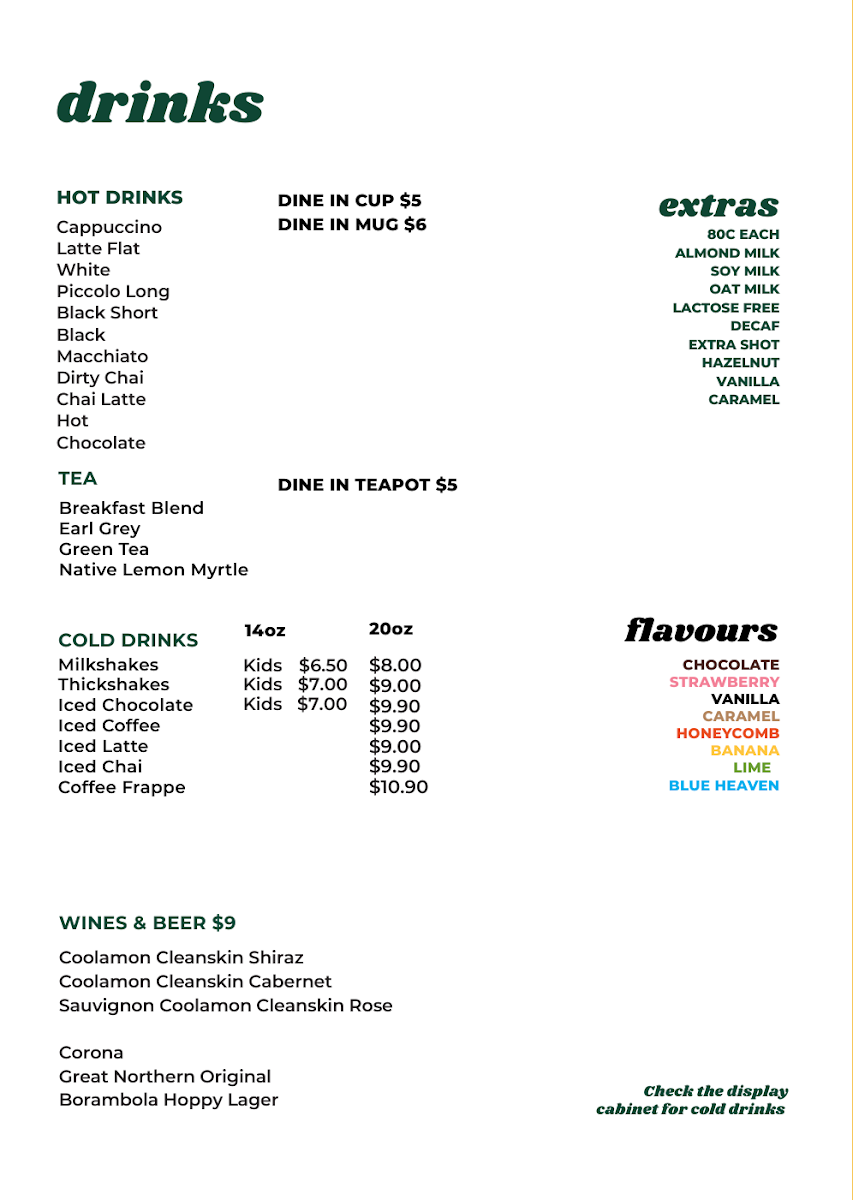 Menu, Coolamon Cheese Co