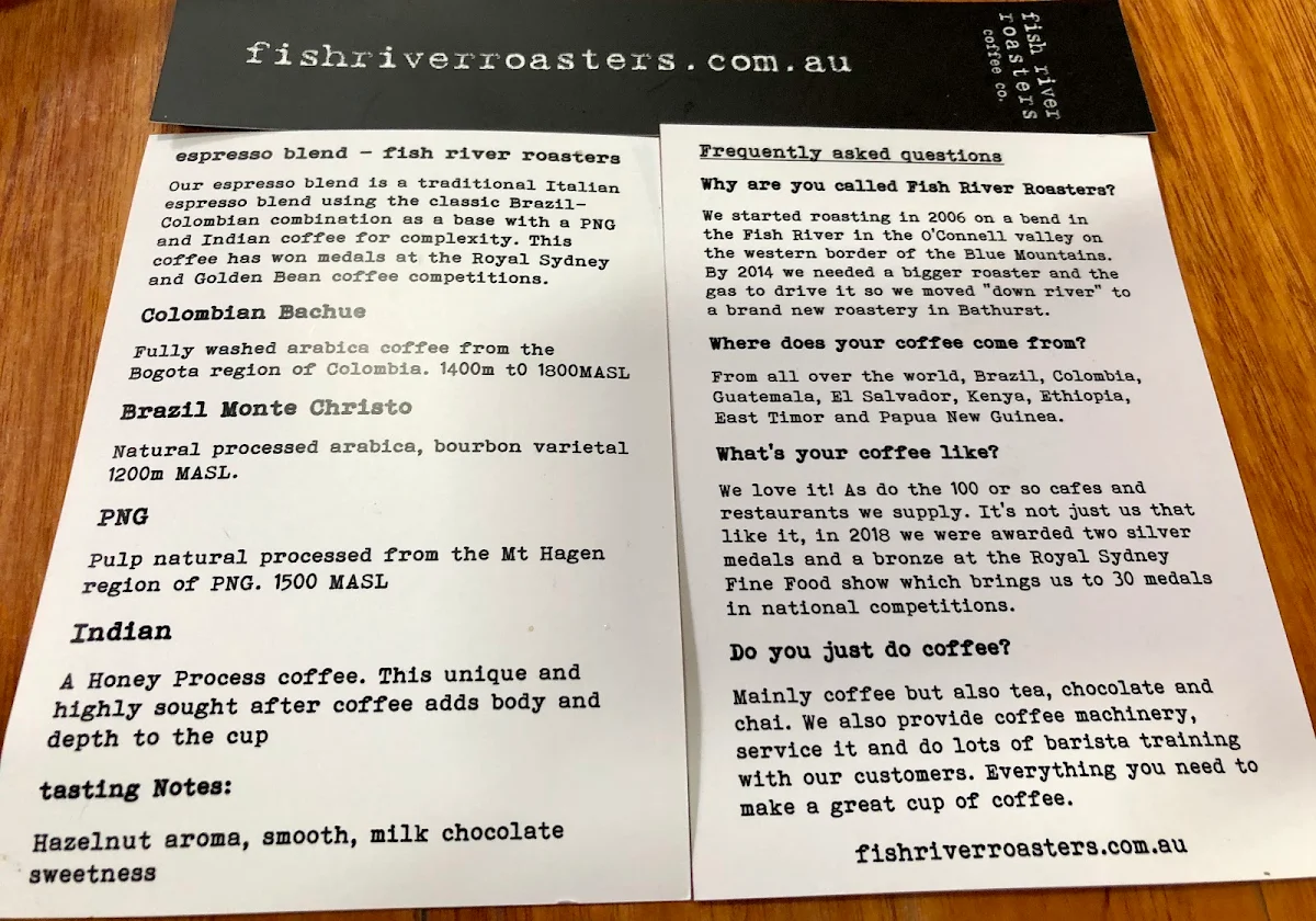 Menu, Coolamon Cheese Co