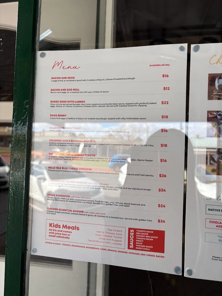 Menu, Coolamon Cheese Co