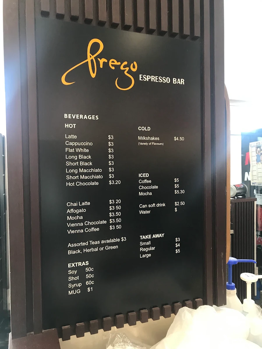 Menu, Prego Espresso Bar