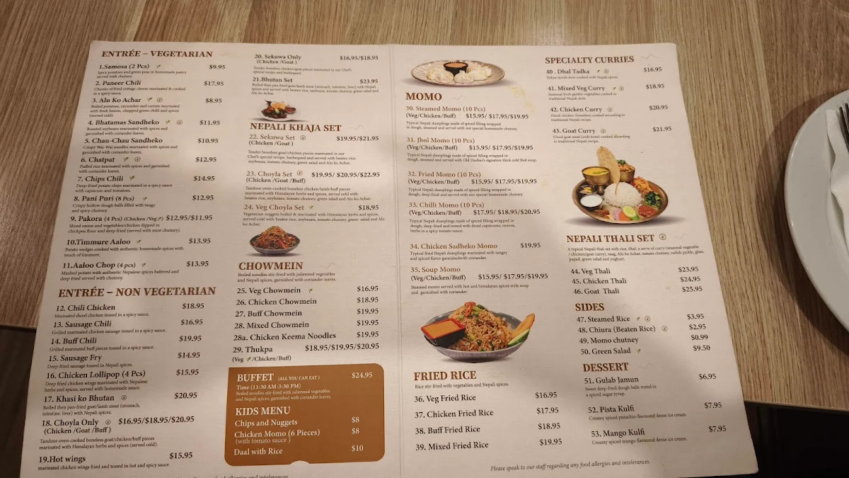 Menu, Old Durbar Nepalese & Indian Restaurant in Flinders, Melbourne