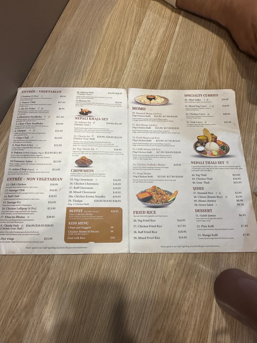 Menu, Old Durbar Nepalese & Indian Restaurant in Flinders, Melbourne