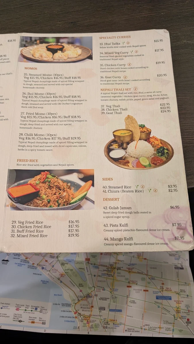 Menu, Old Durbar Nepalese & Indian Restaurant in Flinders, Melbourne