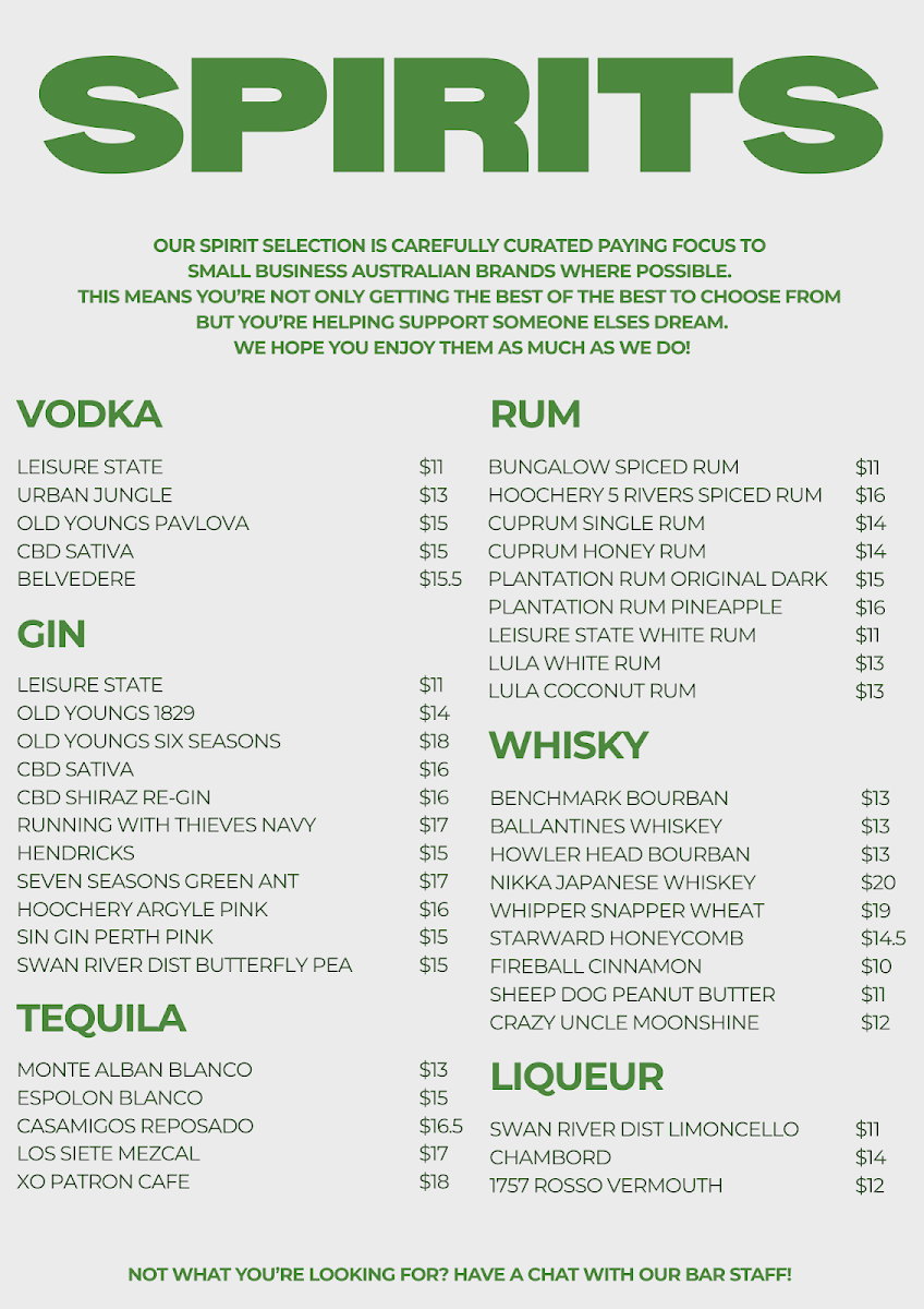Menu, Northbridge Brewing Company