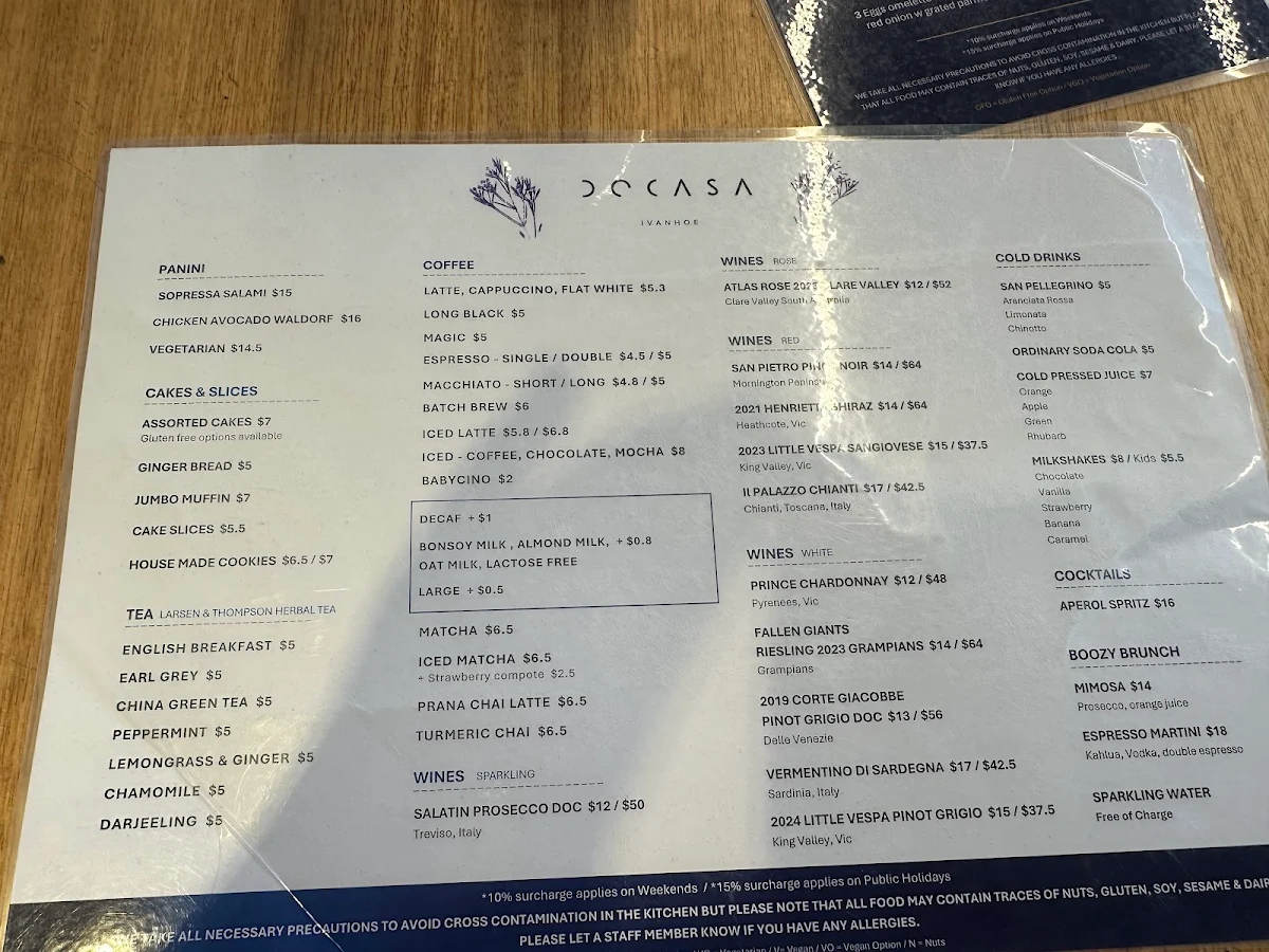 Menu, DOCASA