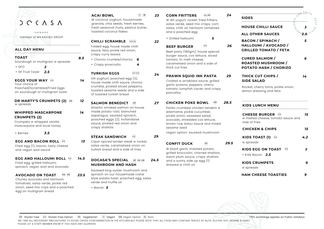 Menu, DOCASA