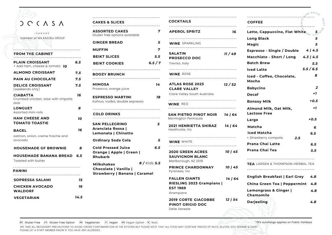Menu, DOCASA