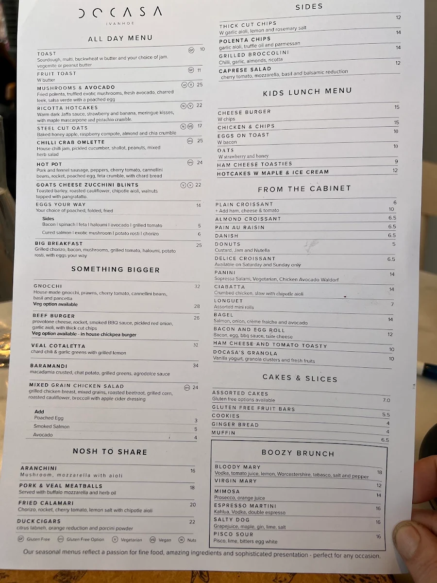 Menu, DOCASA