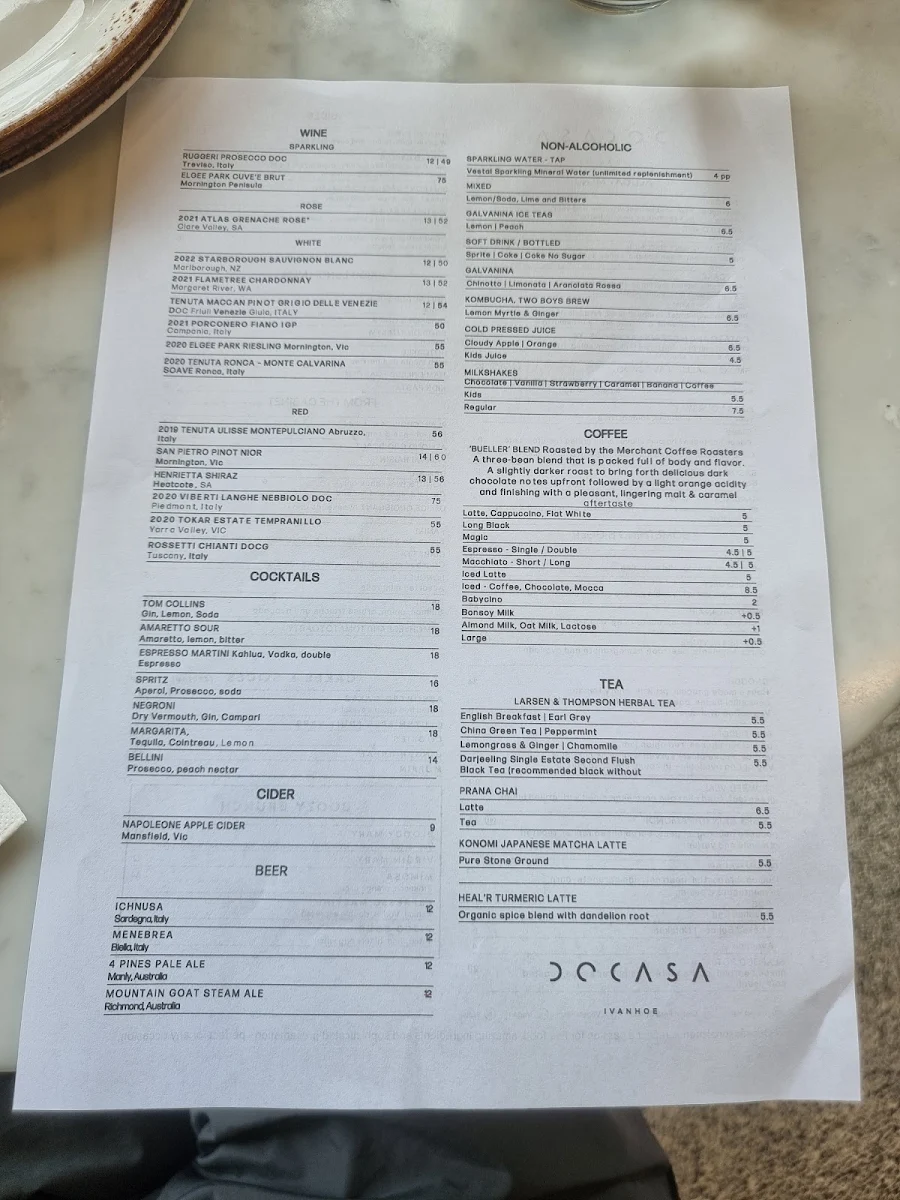 Menu, DOCASA