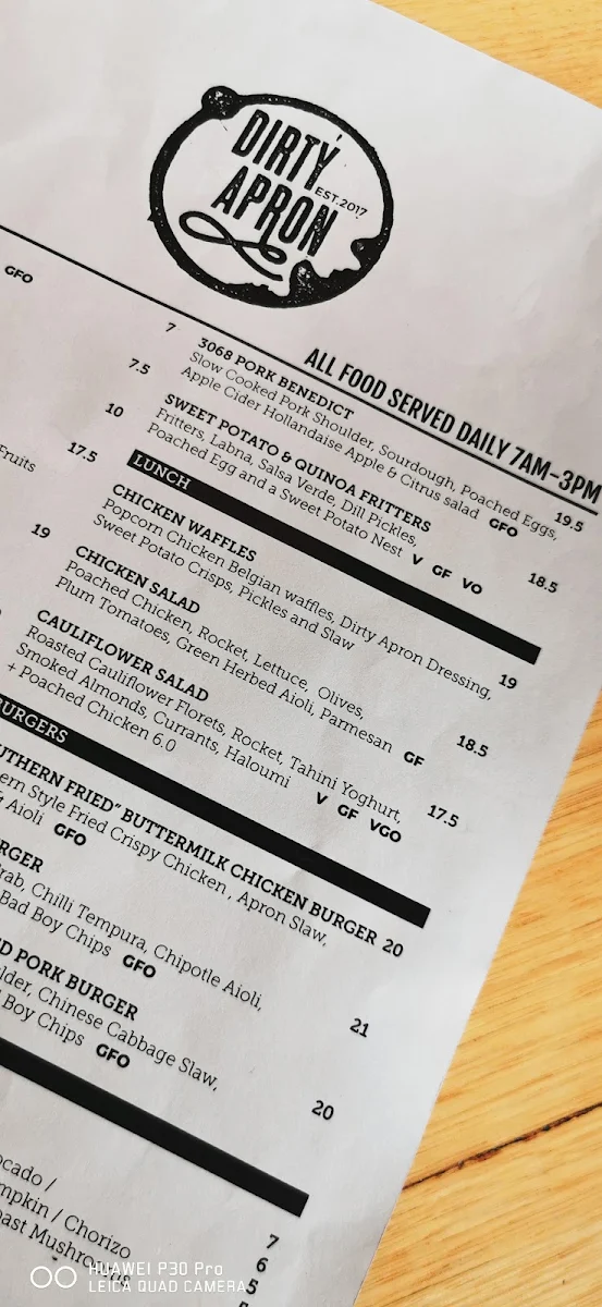 Menu, Dirty Apron Cafe