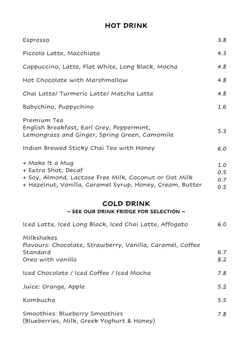 Menu, The Picnic Basket Café