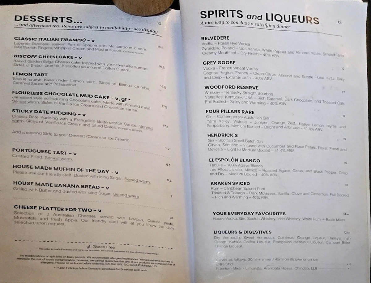 Menu, The Quarter