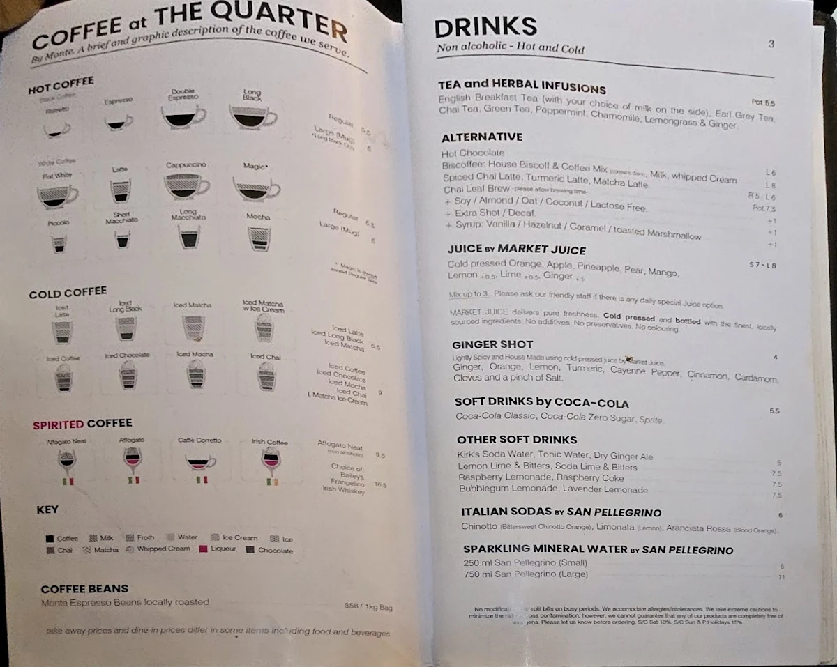 Menu, The Quarter