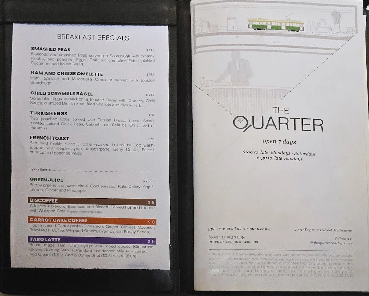 Menu, The Quarter