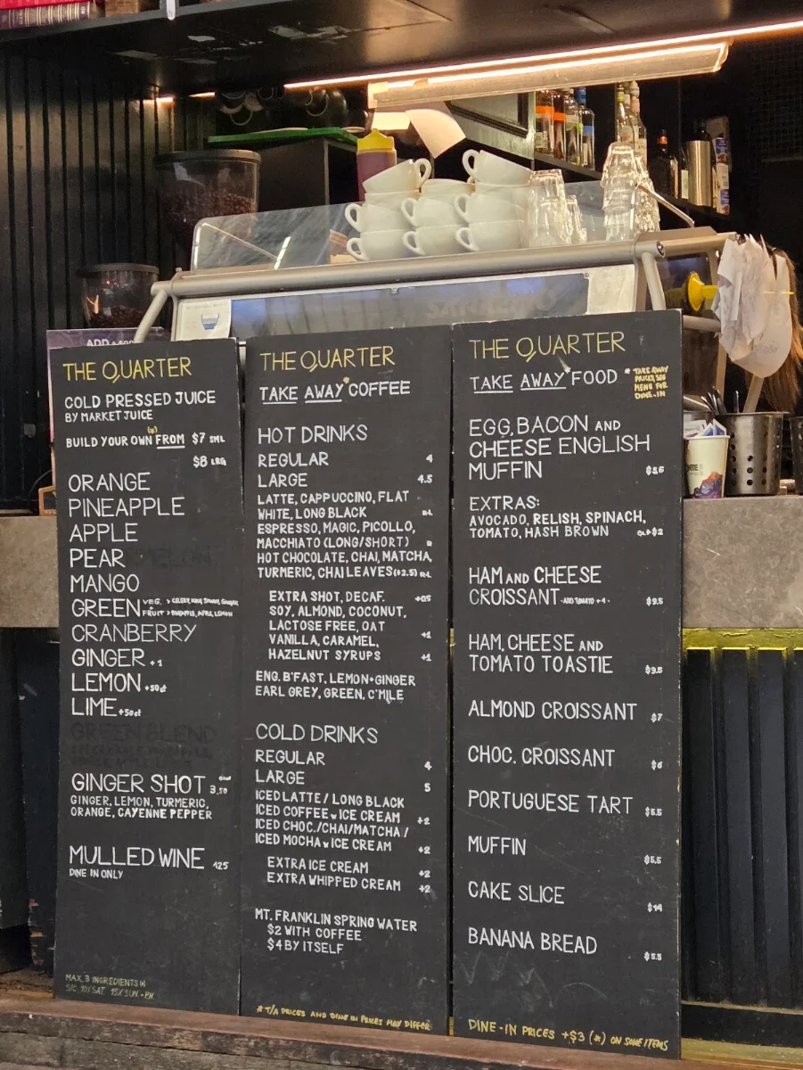 Menu, The Quarter