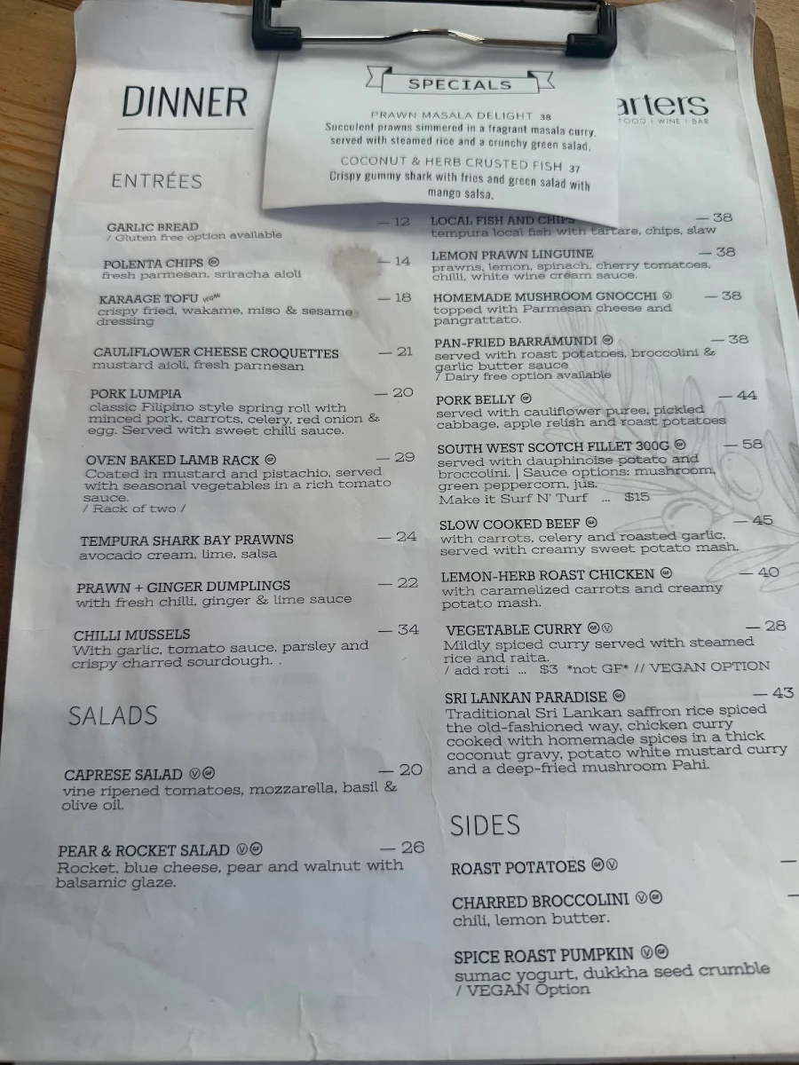 Menu, The Quarter