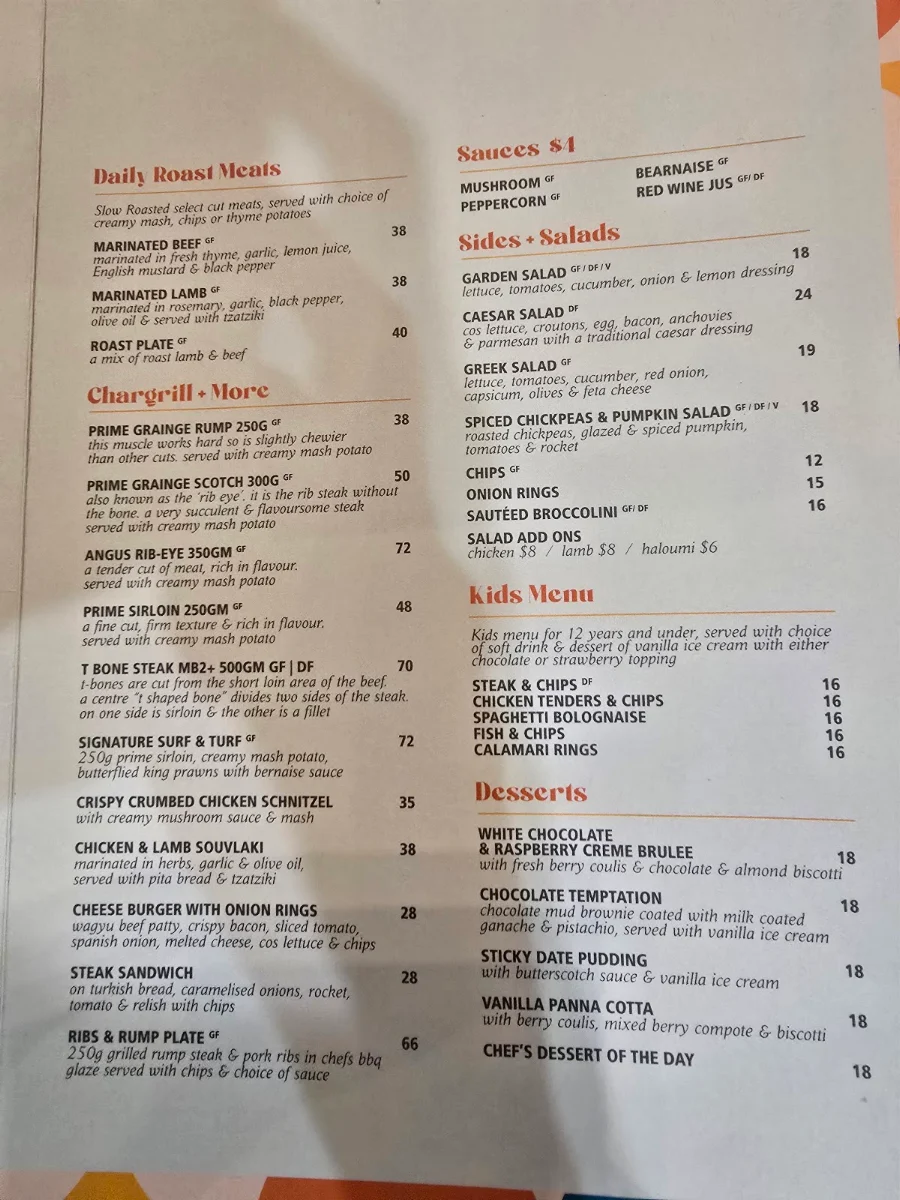 Menu, Adria Bar Restaurant