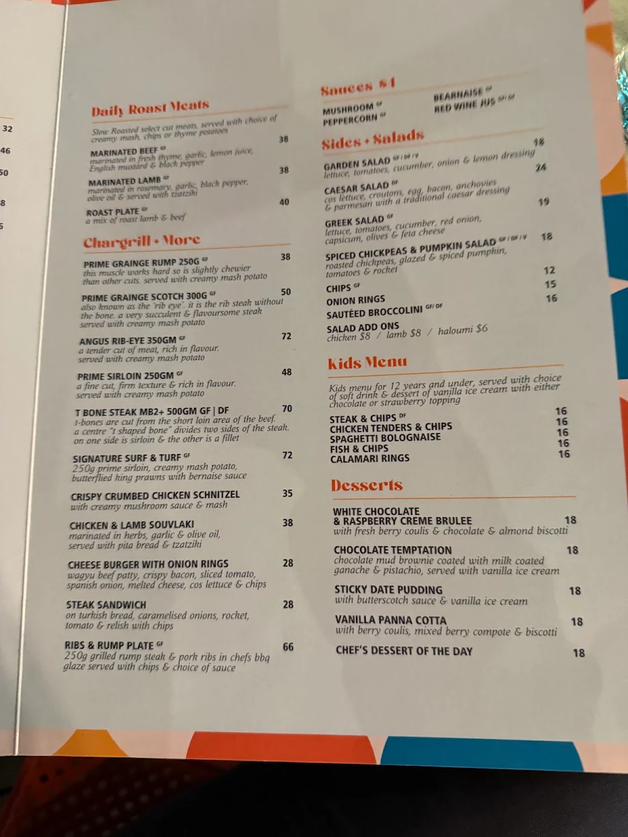 Menu, Adria Bar Restaurant