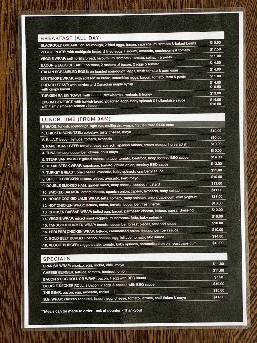 Menu, Black Gold Espresso