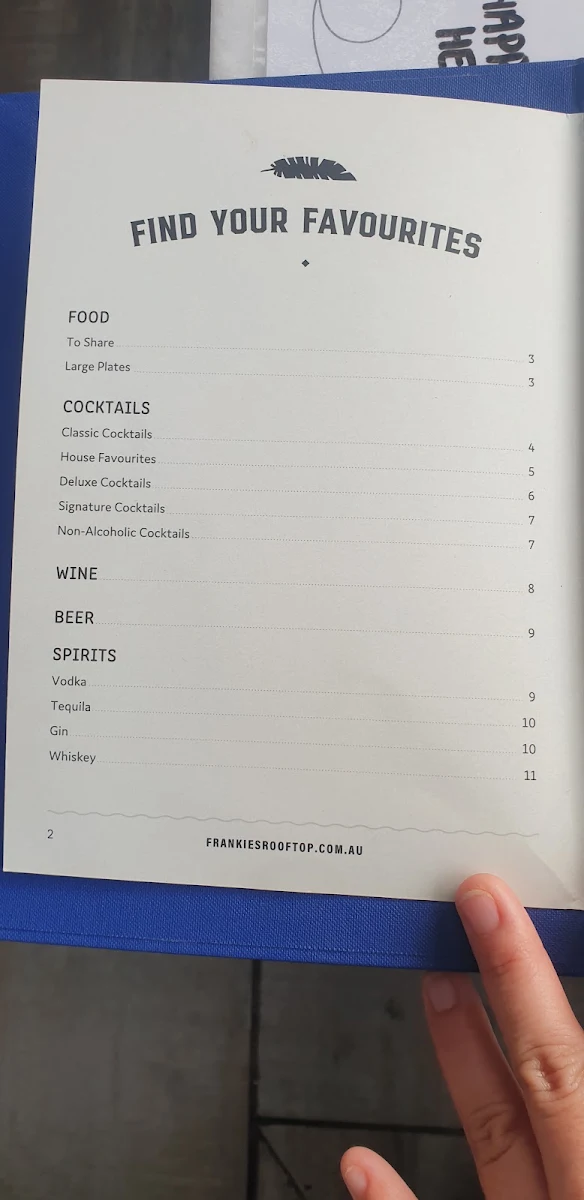 Menu, Frankie's Rooftop