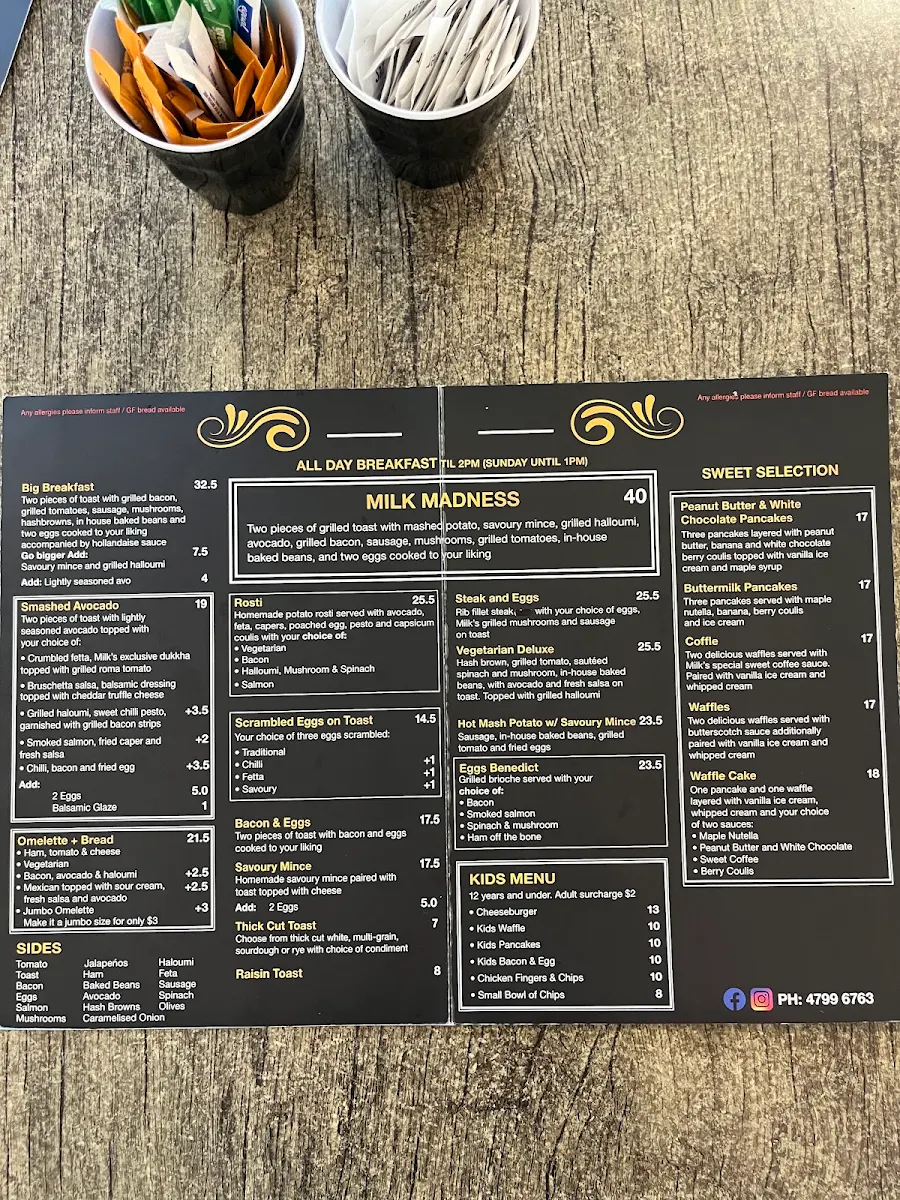 Menu, Milk Espresso Signature Willows
