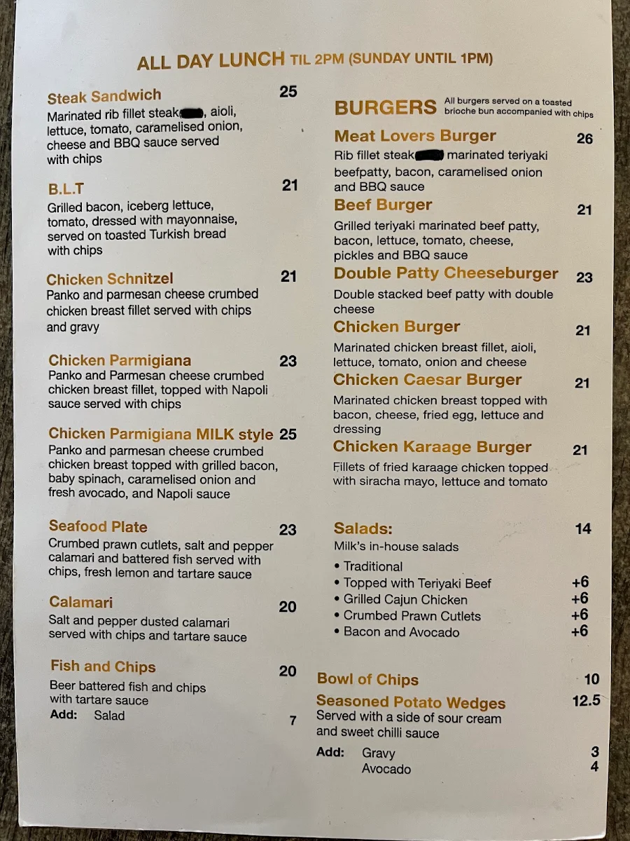 Menu, Milk Espresso Signature Willows