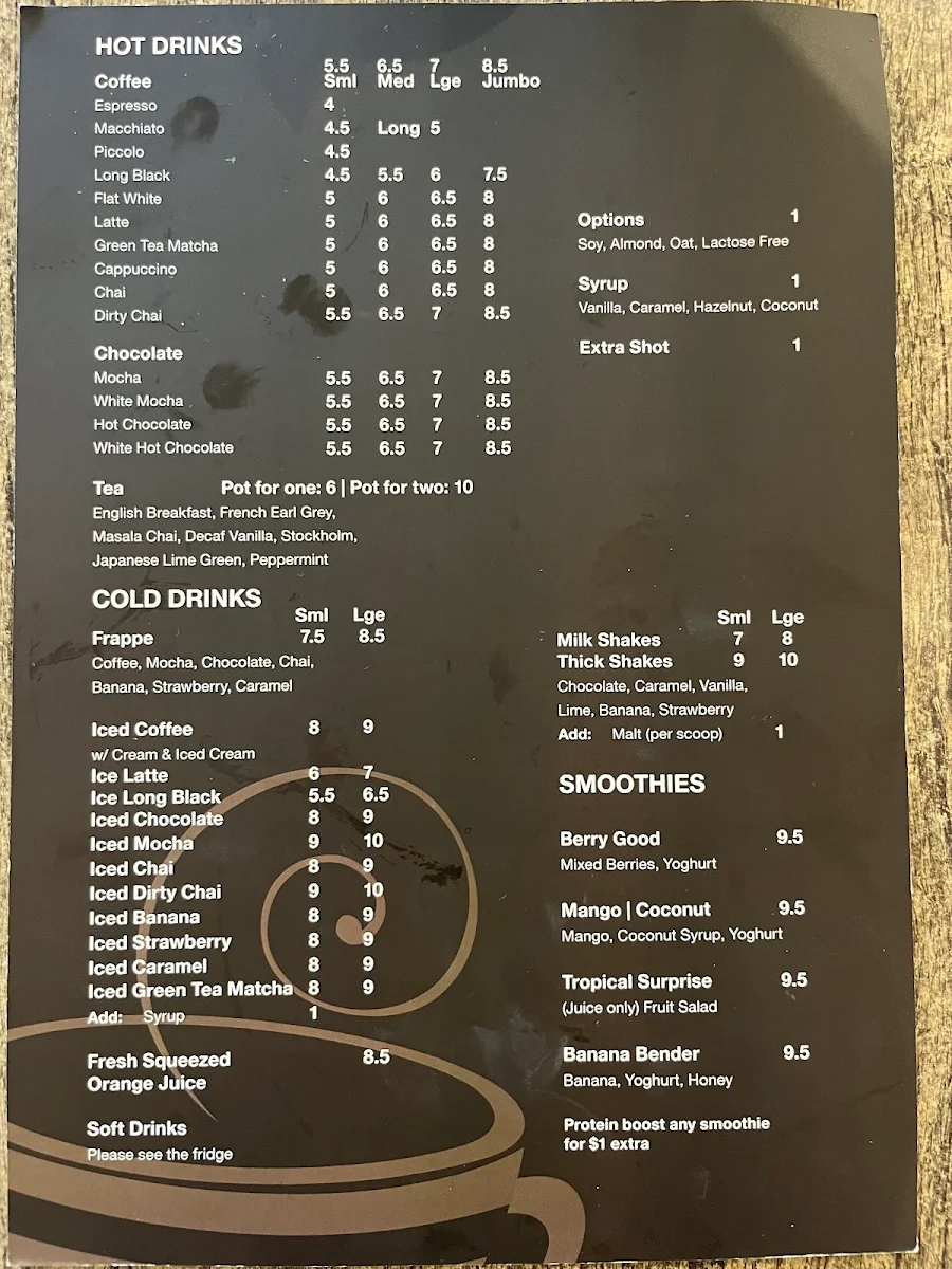Menu, Milk Espresso Signature Willows