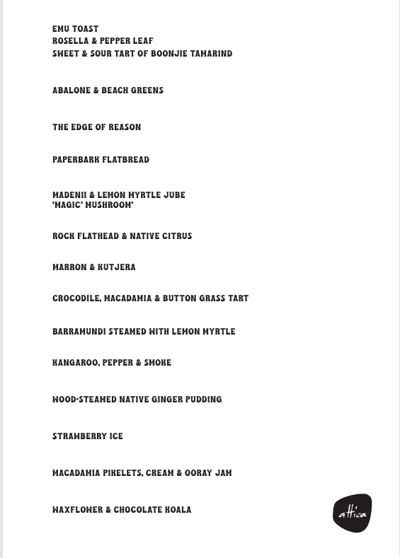 Menu, Attica