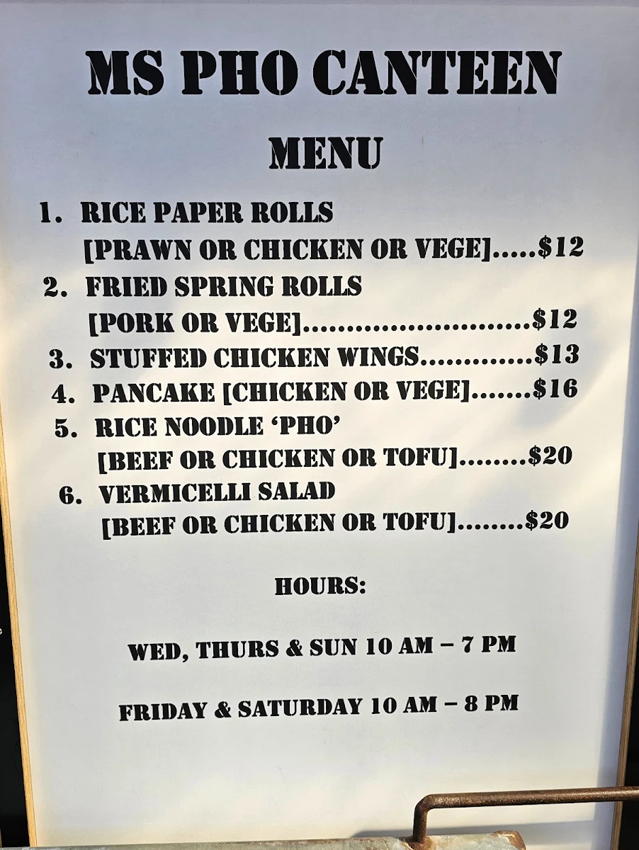 Menu, Ms Pho Canteen