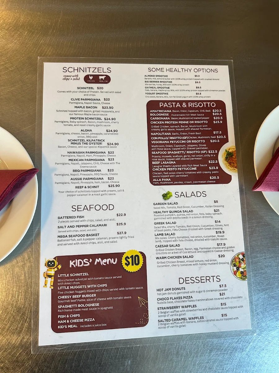 Menu, Amici Pizza Cafe