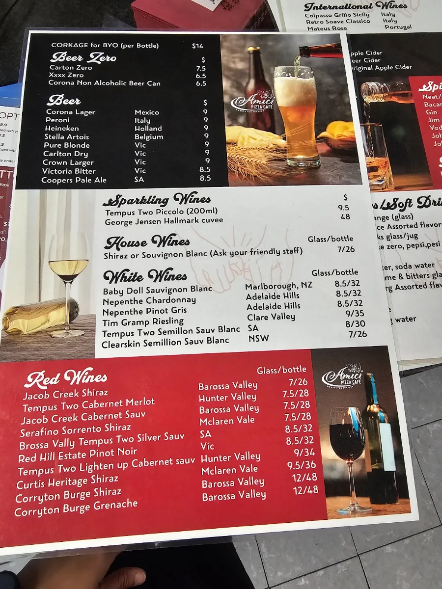 Menu, Amici Pizza Cafe
