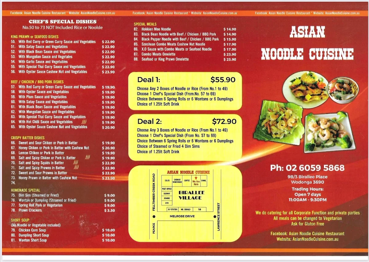 Menu, ASIAN NOODLE CUISINE