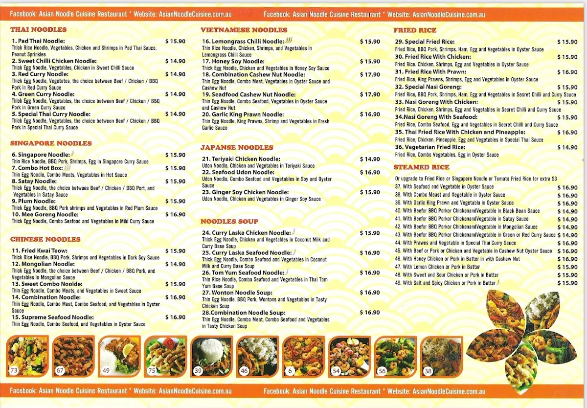 Menu, ASIAN NOODLE CUISINE