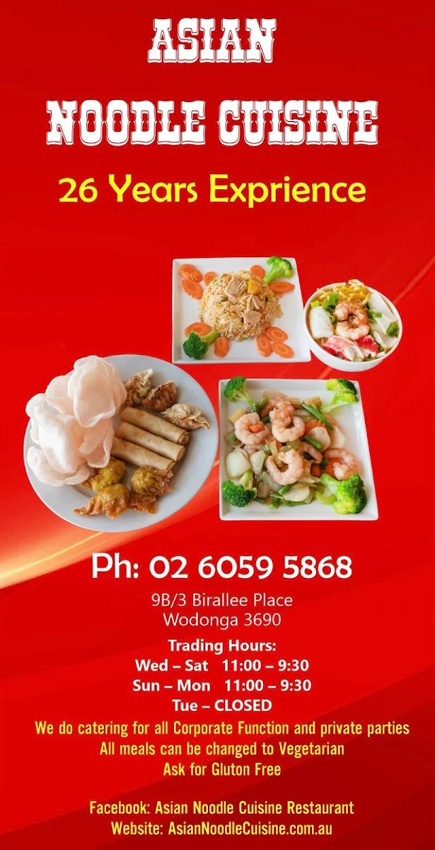 Menu, ASIAN NOODLE CUISINE